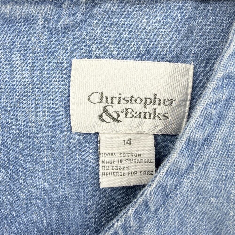 Christopher & Banks Denim Jumper Dress 14 USA Flag Apple Embroidery 90s Momcore - Picture 5 of 6